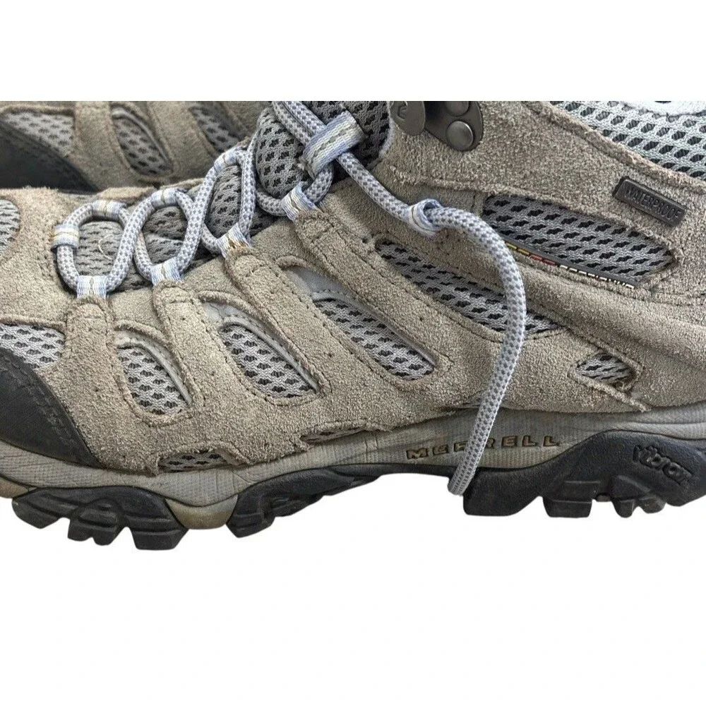 Merrell Moab 3 Mid Waterproof Hiking Boots Shoes Womens Size 9 Gray Blue Trail